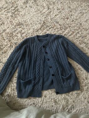 Textured Knit Cardigan in Slate Blue